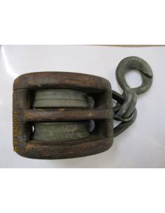 Double Merryman Pulley Wood/Bronze 70mm C/Hook 2