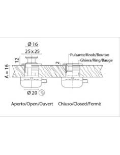 Pulsador cromo d25 cerradura blanca completo cuadrado