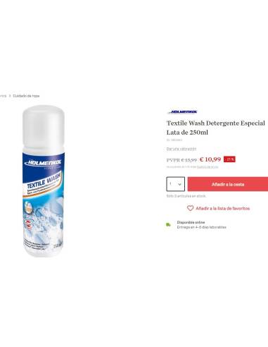 Detergente especial ropa HOLMENKOL TEXTILE 250ml