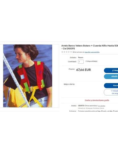 Arnés Barco Velero Bolero + Linea vida XS niño...