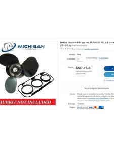 Hélice MICHIGAN VORTEX 992501 10-1 /2x 9 RH3 BLD + moyeu XHS