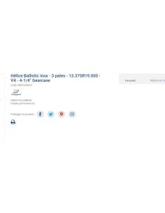 Hélice Ballistic inox - 3 pales - 13.375R19.000 - V4 - 4-1/4