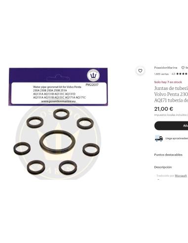 Kühlrohrverbindungen für Volvo Penta 230A,B