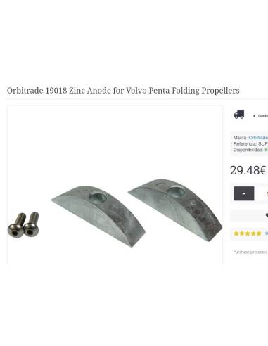 Orbitrade 19018 Zinc Anode for Volvo Penta...