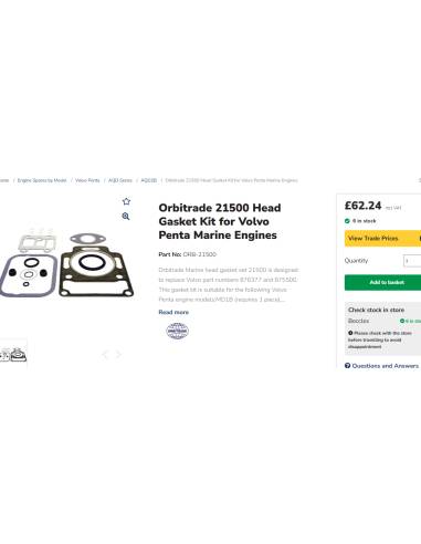 Orbitrade 21500 Kit de joints pour Volvo Penta...
