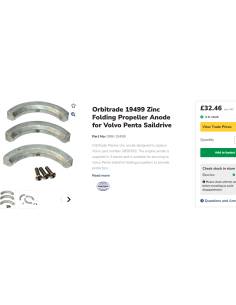 Anode zinc pliant pour hélice Orbitrade 19499 pour Volvo... 2