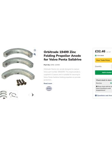 Ánodo de zinc plegable para hélice Orbitrade...