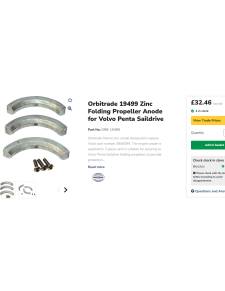 Ánodo de zinc plegable para hélice Orbitrade 19499 para Volvo Penta Saildrive