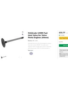 Orbitrade 12395 Válvula de entrada de combustible para motores Volvo Penta (44 mm)