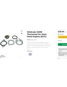 Orbitrade Termostato 15305 per motori Volvo Penta (62 °C)