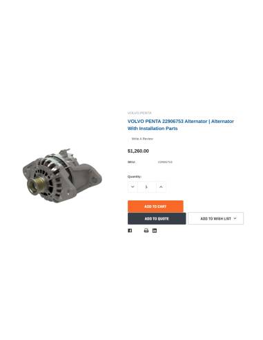 Volvo penta orginal  22906753  Alternadora motor