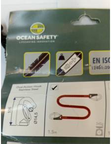 Ocean Safety linea de seguridad 2 mosquetones con seguro Largo 1500mm