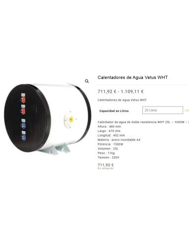 Vetus WHT Calentador de Agua 25lts 