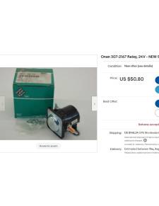 Relay Onan 307-2167 Relay, 24V
