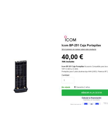 Icom BP-251 Caja Portapilas