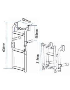 Folding ladder for transom, stainless steel, steps 2+1
