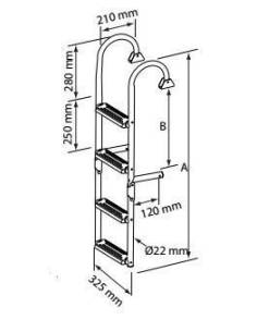 Escalera plegable, inoxidable 316, 2+2 peldaños 180° 2