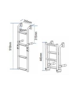 Escalera plegable para espejo de popa inox 2+2 peldaños 2
