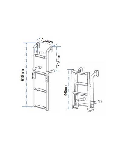 Escalera plegable para espejo de popa inox 2+2...
