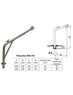 AISI 316 davit - max. weight 60kg diameter tube 40mm 2