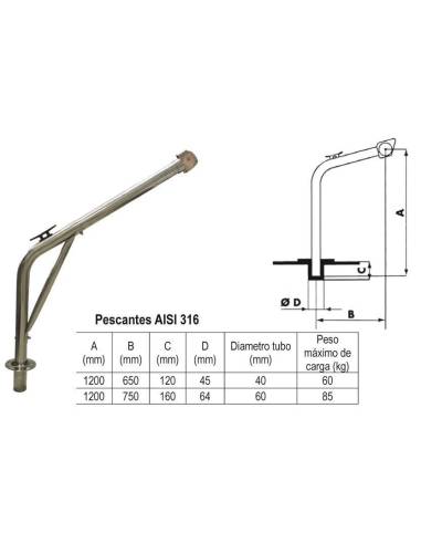 Fische aisi 316 Diam Tube 60mm Gewicht max 85 kgs