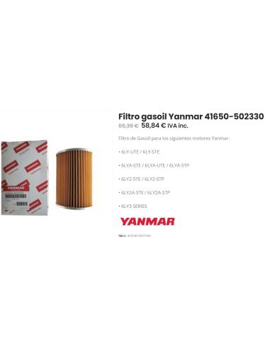Yanmar filtro genuino 41650-502330