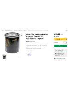 Orbitrade Filtro de aceite 14390 para motores Volvo Penta 2