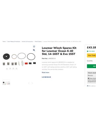 Lewmar Kit de repuestos winche Ocean 6-40 Std,...