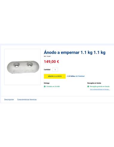 Ánodo especial barco aluminio a empernar 1.1 kg 