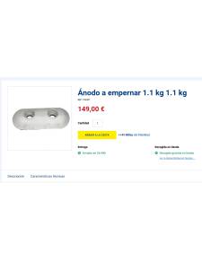 Ánodo especial barco aluminio a empernar 1.1 kg 
