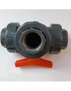 Válvula PVC Bola 3 vías hembra 1 1/2 DN-40 50 2