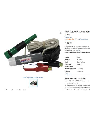  Rule IL500 IN-Line Submersible Pump Kit 12V 7 GPM