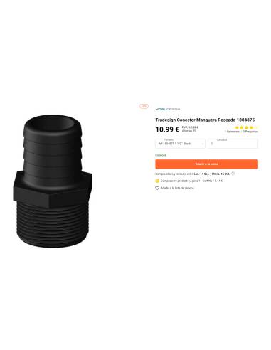 Racord recto rosca 1´1/2 tubo 38mm PLASTICO