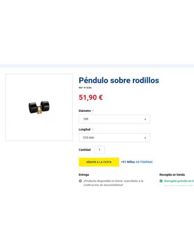 Péndulo sobre rodillos  diametro 120mm L 210mm