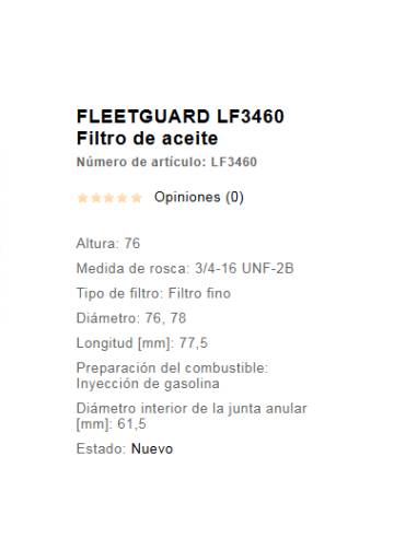 Fleetguard LF3460 Filtro aceite roscado