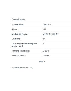 Fleetguard LF3315  filtro de aceite 2
