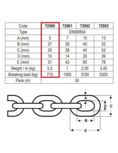 Anchor chain 5mm hot-dip galvanized DIN 5685A...